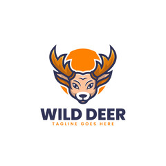 Vector Logo Illustration Wild Deer Simple Mascot Style.