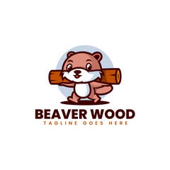 Vector Logo Illustration Beaver Wood Mascot Cartoon Style.