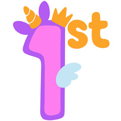 1 number with unicorn theme illustration