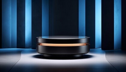 A luxurious podium stands in a studio interior, offering a chic backdrop for showcasing cosmetic products. Crafted with meticulous detail in 3D render. Made with generative AI technology