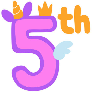 5th number with unicorn theme illustration
