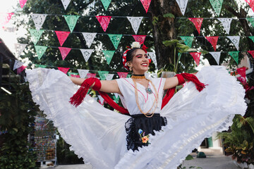 Latin woman wearing traditional Mexican dress traditional from Veracruz Mexico Latin America, young...