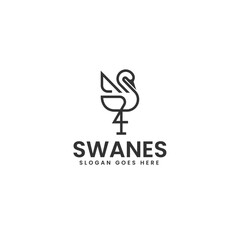 Vector Logo Illustration Swan Line Art Style