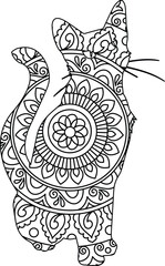 mandala animal coloring Book page for Adults designs with cat mandala coloring page for kids and adults
