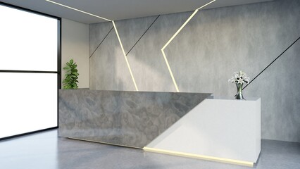 Interior design contemporary and luxurious modern reception desk, 3D illustration rendering