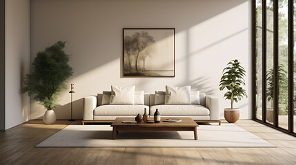 Modern living room interior with sofa. Generative AI