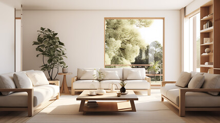 Modern living room interior with sofa. Generative AI