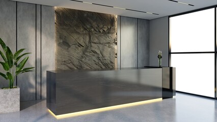 Interior design contemporary and luxurious modern reception desk, 3D illustration rendering