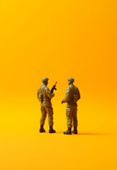 Toy soldiers reimagined in a vibrant pop art and minimalist style, invoking the nostalgia of childhood play.