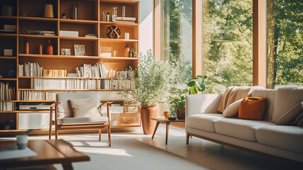 Obraz premium Modern living room interior with sofa. Generative AI