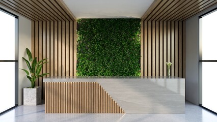 Interior design contemporary and luxurious modern reception desk, 3D illustration rendering