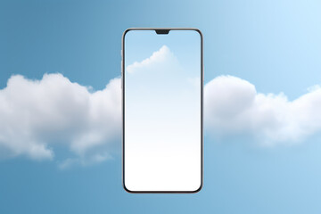 Smartphone on Blue and White Cloud Background - Technology Graphic Resource Generative AI