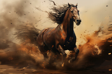 Obraz na płótnie Canvas Image of horse running, Wildlife Animals., Generative AI, Illustration.