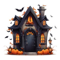 haunted house Halloween illustration on white background.