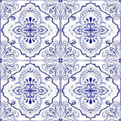 Indigo mandala patten,watercolor ethnic vintage seamless pattern.