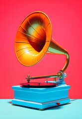An elegant minimalist depiction of a classic gramophone, capturing the essence of vintage music nostalgia.