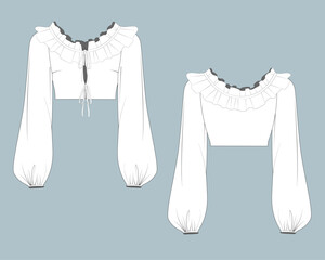 women fashion flat technical sketch drawing template. CAD outfit design vector illustration template. fashion CAD mock up design for garment, apparel template.