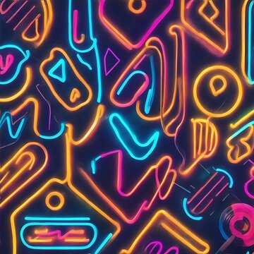 abstract shape doodle pattern neon light background