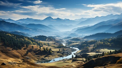 Panorama of a mountainous fall scene..