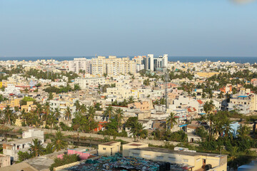 aerial view of the cityscape of chennai with the city residences and offices clearly visible