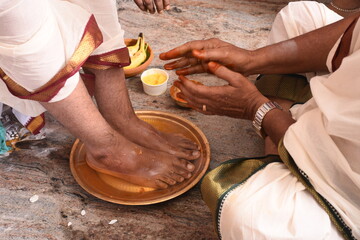 South Indian brahmin wedding ceremony - obrazy, fototapety, plakaty