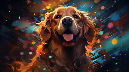 painting of a dog with a happy face and a colorful background Generative AI - obrazy, fototapety, plakaty