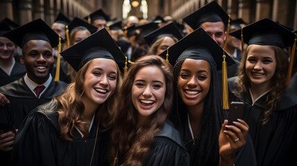 Obraz premium there are many people in graduation gowns posing for a picture Generative AI