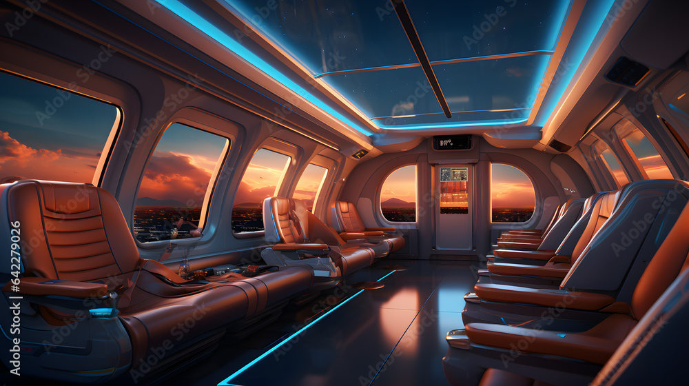 Poster arafed view of a passenger train with a sunset in the background generative ai