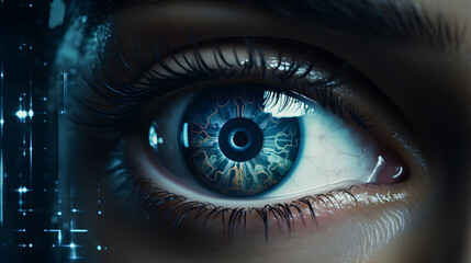 Fototapeta premium there is a close up of a person's eye with a blue iris Generative AI