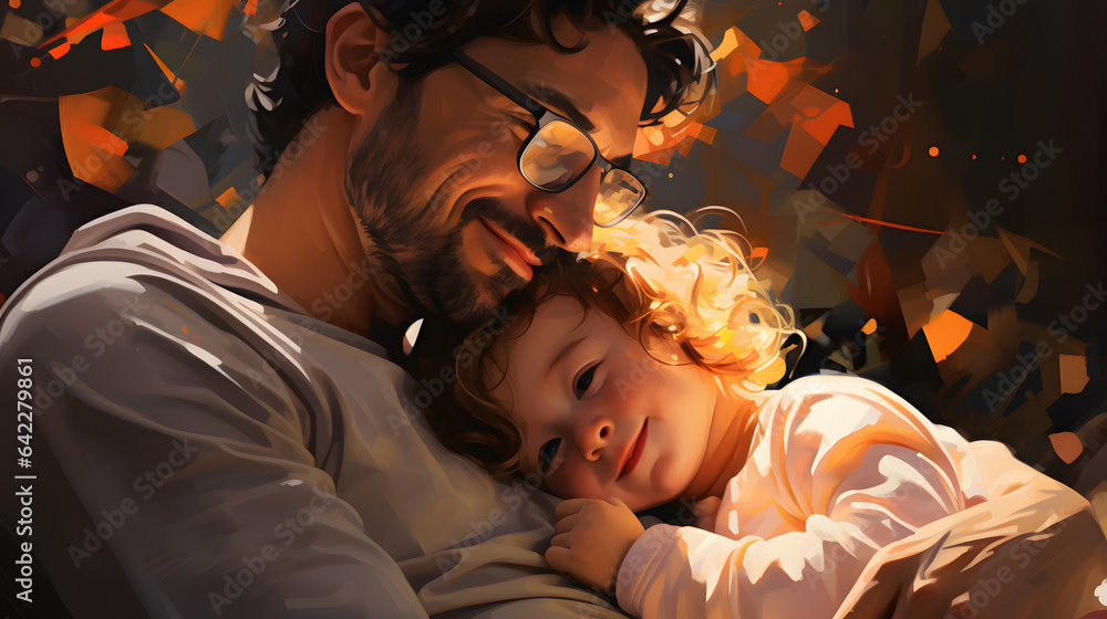Poster there is a man and a child that are looking at a book generative ai