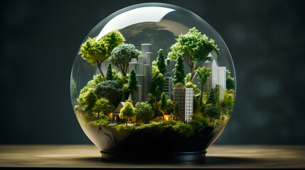there is a glass globe with a city inside of it Generative AI