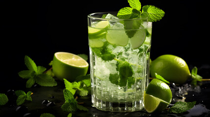 there is a glass of mojita with lime and mint leaves Generative AI