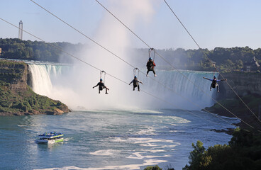 
Enjoying zipline ride at Niagara Falls in summer
