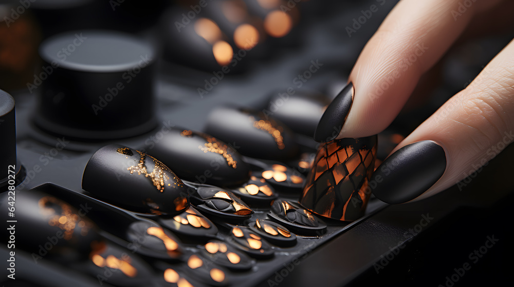 Aufkleber someone is using a keyboard with a black and gold design generative ai