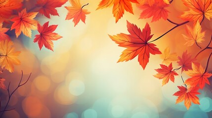 Obraz premium A vibrant autumn scene with colorful leaves on the ground and in the background