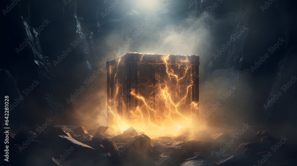 Poster there is a large rock structure in the middle of a mountain generative ai
