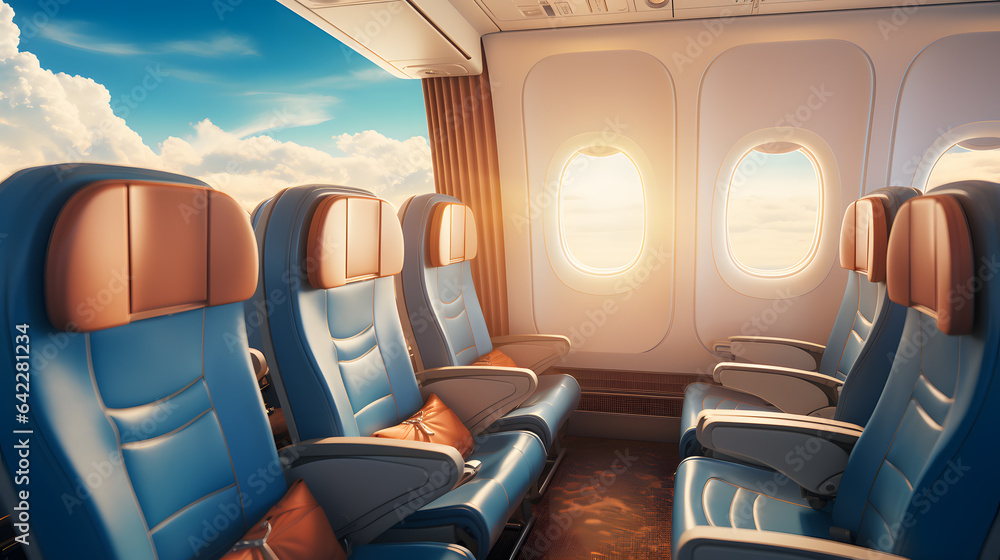 Aufkleber there are many seats in the airplane with a view of the sky generative ai