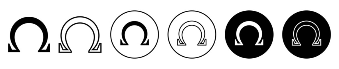 omega symbol greek letter omega vector symbol in black filled and outlined style.