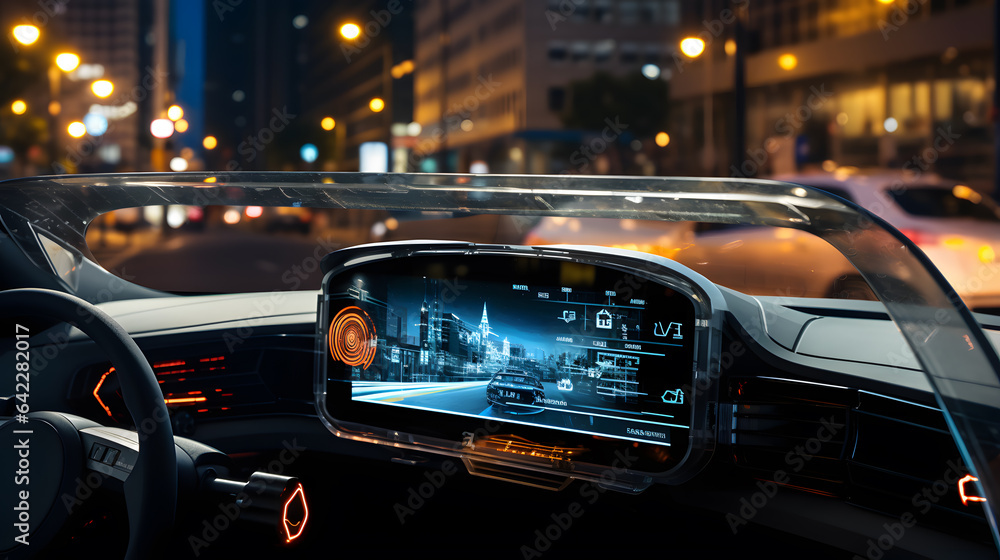 Poster dashboard of a car with a digital display on the dash generative ai