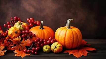 Naklejka na ściany i meble thanksgiving card with pumpkin background