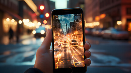 someone is taking a picture of a city street at night Generative AI