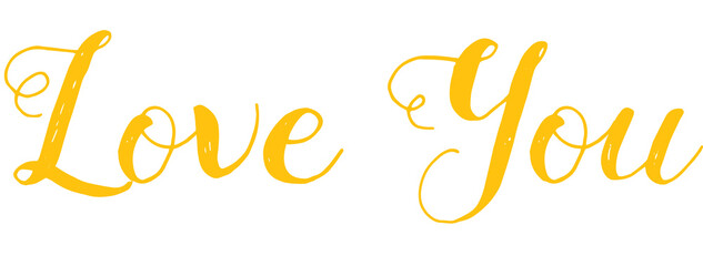 Obraz na płótnie Canvas Digital png illustration of yellow love you text on transparent background