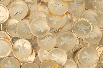 Digital png illustration of japanese yen gold coins on transparent background