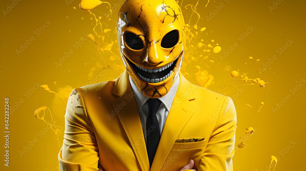 Poster there is a man in a yellow suit and a mask generative ai