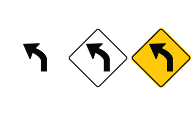 icon left curve  yellow outline traffic warning sign design for yellow background and black and white background