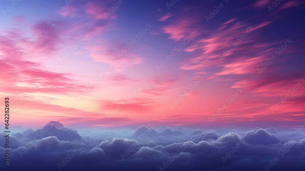 Wall mural arafed view of a pink and blue sky with clouds generative ai