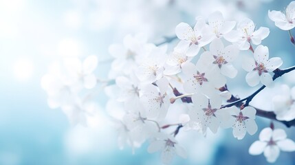 Obraz premium Spring cherry blossoms bloom against a blue sky, embodying nature's beauty with pink and white petals