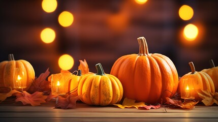halloween pumpkins on a wooden table
