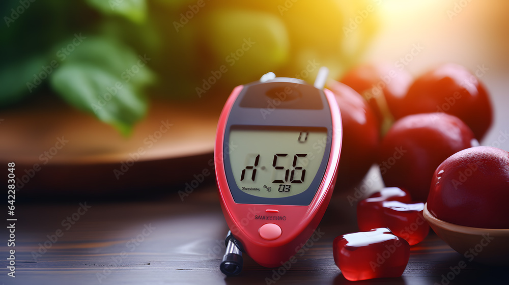 Poster there is a digital thermometer on a table with fruit generative ai