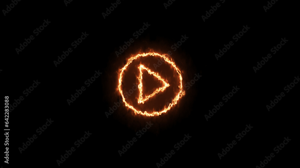 Poster neon glowing play button. neon glowing play button with neon circle. glowing play button
